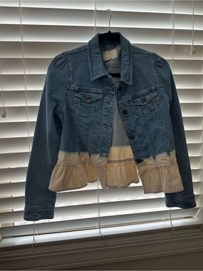 New- Kate Spade Denim Peplum Jacket with Cream Ruffle